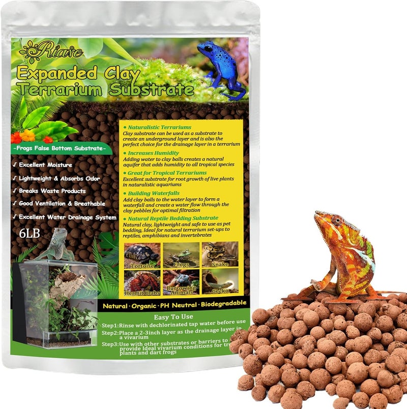 Riare 6LBS Expanded Clay Balls Terrarium Substrate for Reptiles - 100% Organic Lightweight Clay Pebbles Substrate Frogs False Bottom Substrate, Bioactive Terrarium Substrate for Drainage and Moisture - Image 1